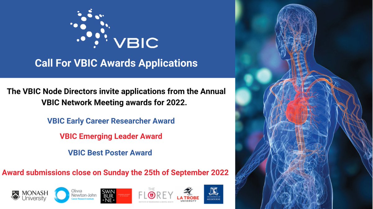 Neurosciences Victoria (@neuroscivic) on Twitter photo Applications for the annual Victorian Biomedical Imaging Capability (VBIC) awards are due this Sunday the 25th of September. For more information reach out to angela@neurovic.com.au Applications for the annual Victorian Biomedical Imaging Capability (VBIC) awards are due this Sunday the 25th of September. For more information reach out to angela@neurovic.com.au