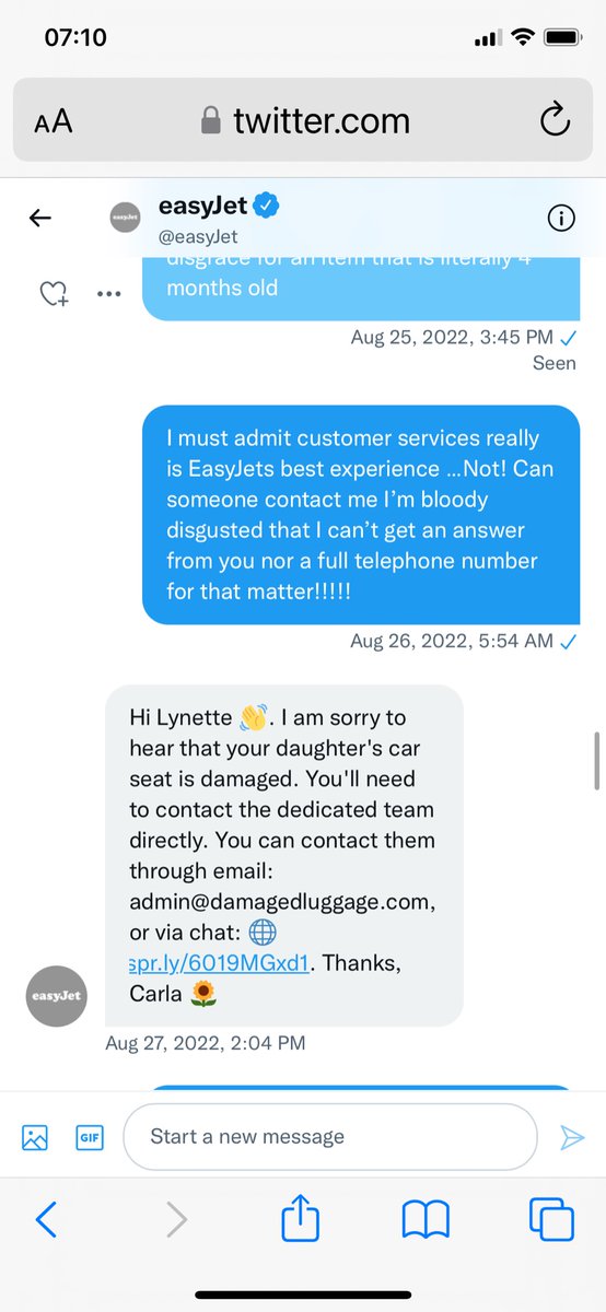 lynettecunni's tweet photo. When you submit a damaged luggage telling @easyJet_press @easyJet that your daughter has been injured lifting it and you get absolutely nothing back from them but links &amp; tel numbers that are useless this happened travelling home for a sudden death in the family in July https://t.co/uMloVHLn4N