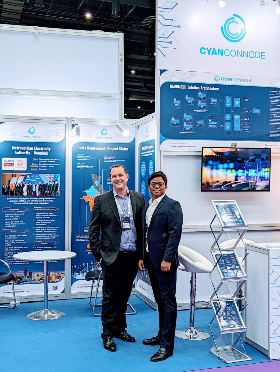 CyanConnode_Ind's tweet photo. Meet Graeme & @Rahul_das15, experts from @CyanConnode, who will walk you through our award winning Omnimesh solution for #SmartMetering infrastructure. Connect with them (between today & 22 Sept) at booth '628' at #EnlitAsia2022, BITEC, #Thailand.
#AsianUtilityWeek #PowerGenAsia https://t.co/PEDp0OWB1A