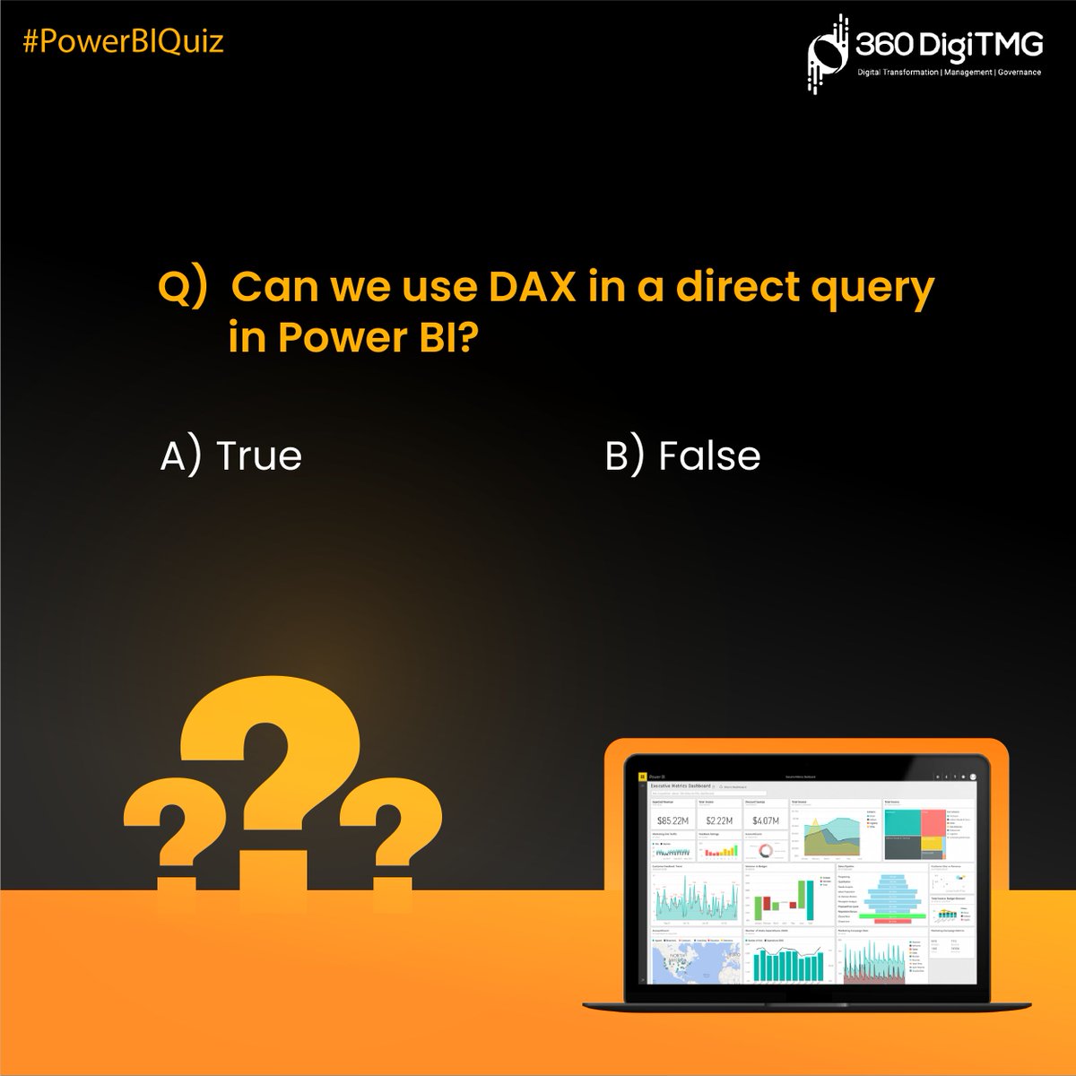 Enhance your Power BI knowledge by answering our quiz questions  

#PowerBI  
#DataAnalytics 
#DataVisulization  
#Quiz  
#360DigiTMGmalaysia