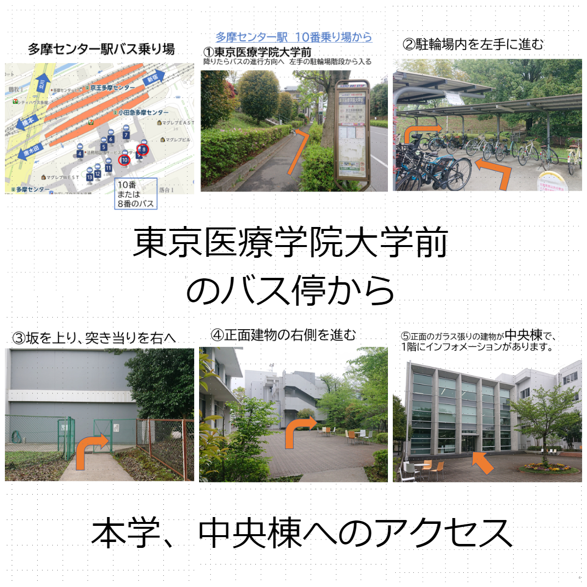 u_ths's tweet photo. ＜本学へのアクセス方法＞

多摩センター駅よりバス🚏🚌
8番乗り場→『豊ヶ丘5丁目』下車
10番乗り場→『東京医療学院大学前』下車

こちらのバス停で降りていただいた際の
本学、中央棟までの道のりを写真にしました✨

ぜひ、ご覧ください☺️ https://t.co/g7rq6r7Wtt