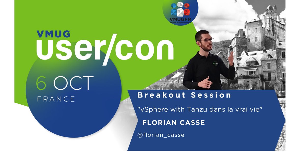 Hey VMUGers, retrouvez la Breakout session de <a href="/florian_casse/">Florian Casse</a> au 🇫🇷 𝗙𝗿𝗮𝗻𝗰𝗲 𝗩𝗠𝗨𝗚 𝗨𝘀𝗲𝗿𝗖𝗼𝗻 𝟮𝟬𝟮𝟮 - 𝟲 𝗢𝗰𝘁𝗼𝗯𝗿𝗲 𝗮̀ 𝗣𝗮𝗿𝗶𝘀 #VMUGFR #VMUG 
 "REX autour du déploiement vSphere with Tanzu ..."
👉🏼 vmugticketsemea.eu/france/
<a href="/VMware_Fr/">VMware France</a> #Kubernetes