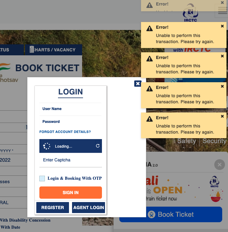 SealDebprotim's tweet photo. I never tweet hate tweets, but today Indian railways have compelled me. 
I am trying to book train tickets for my mom and dad (senior citizens) for Puri darshan. But what am I treated with for 4hrs is attached in the screenshot.

@RailMinIndia @IRCTCofficial @AshwiniVaishnaw https://t.co/5o0AzFUbCF
