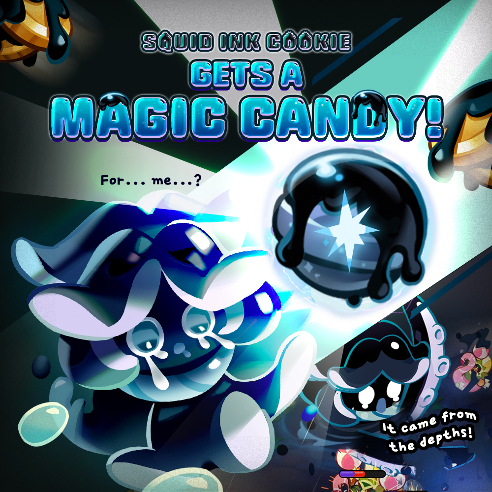 CRKingdomEN's tweet photo. "*Blub blub blub...* ●※●※!!

Get ready to meet the deep-sea explorer, #CandyDiverCookie 🤿
And #SquidInkCookie 's🦑 new Magic Candy🍬! 

Here's what's coming in the next update:

🤿 Candy Diver Cookie
🦑 Squid Ink Cookie's Magic Candy 

#CookieRun #CookieRunKingdom https://t.co/lghffgb5YQ