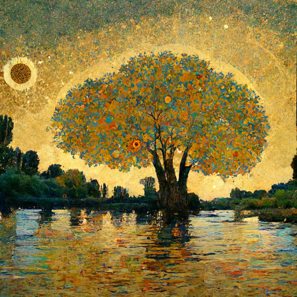 homuncilus's tweet photo. 在 Discord 玩了半天 @midjourney 太强啦！！生成 Klimt 风格的树简直神还原 #iweb3 #HiiiDAO https://t.co/BZq46Zle4n