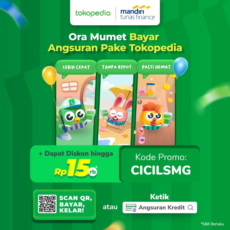 tokopedia's tweet photo. Warga Semarang harus tau info ini!!!
Bayar angsuran di Tokopedia pastinya lebih cepat, ga perlu repot, dan tentunya hemat! Ada diskon bayar pakai kode promo: CICILSMG https://t.co/GpPvqcXkO6
#TokopediaPromo #digitalgoods #angsuran