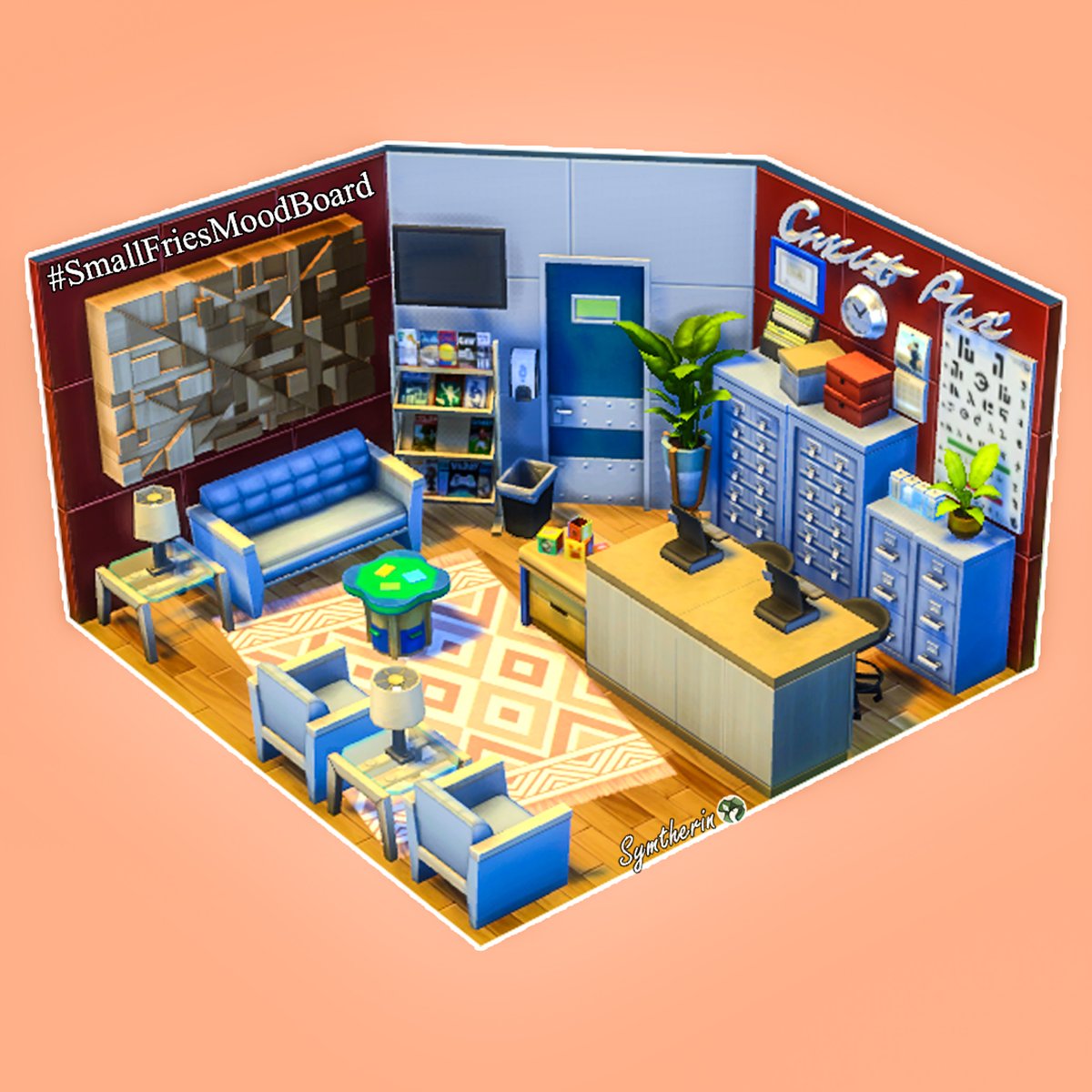 symtherin's tweet photo. Had so much fun putting this together for the #SmallFriesMoodBoard challenge hosted by @smallfries535 

Had no idea that a waiting room was going to come out of it but there you go! #thesims4 #ShowUsYourBuilds https://t.co/pqeer7faCW