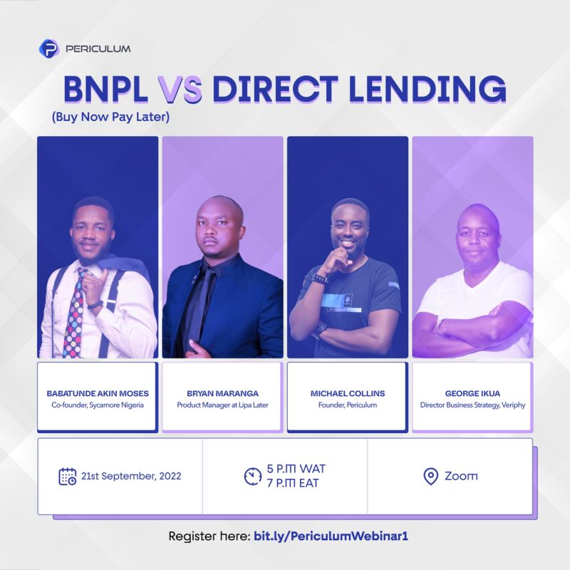 BNPL (Buy Now, Pay Later), a new fad or the next evolution of unlocking credit and creating financial inclusion for a new generation of Africans?

Join us as we look to tackle the enigma behind BNPL and see if the days of Direct Lending are numbered. 
bit.ly/PericulumWebin…