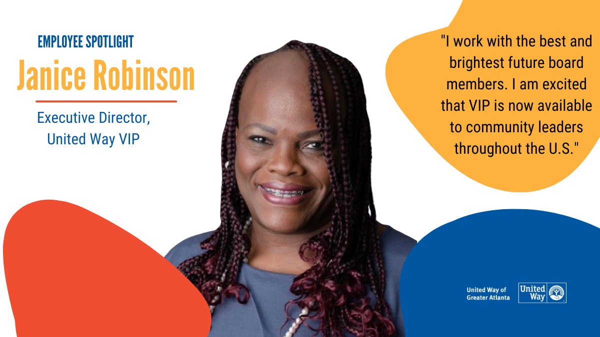 unitedwayatl's tweet photo. #EmployeeSpotlight: Meet @jrobin813, Executive Director @unitedwayvip.
To VIP alum, Janice needs no introduction—she’s helped train thousands of VIP graduates in board governance & connected them with >1000 nonprofits across the U.S.! #unitedwayvip #buildingbetterboards https://t.co/VamvvsMKz1