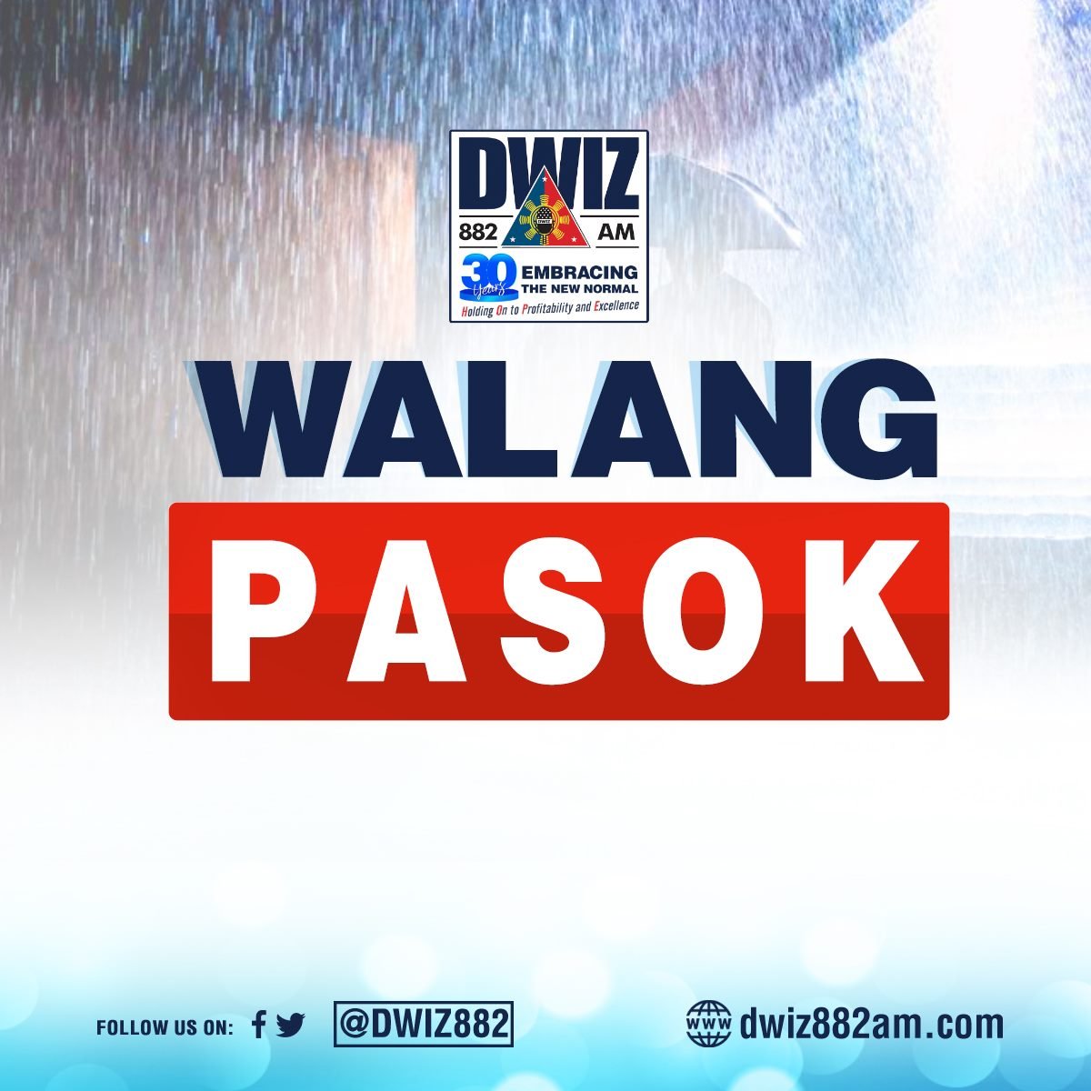 dwiz882's tweet photo. #WalangPasok : Pang hapon na klase sa lahat ng antas sa Parañaque City, suspendido na, ayon kay Mayor Eric Olivarez. https://t.co/Um6ZjJx28y