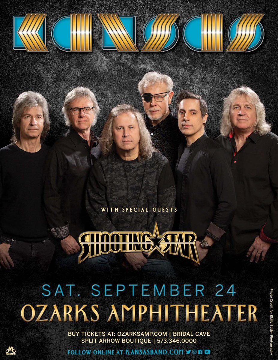 This coming Saturday September 24, 2022! Kansas and Shooting Star at the Ozarks Amphitheater in Camdenton Missouri! Get your tickets at Ticketmaster: ticketmaster.com/kansas-with-sp…