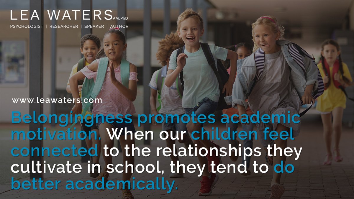 ProfLeaWaters's tweet photo. Belongingness promotes academic motivation. When our children feel connected to the relationships they cultivate in school, they tend to do better academically.
https://t.co/PftuOZSBBZ
#positiveeducation #educationprogram #wellbeingframework #leawaters #wellbeing https://t.co/y9IAPOmwE9