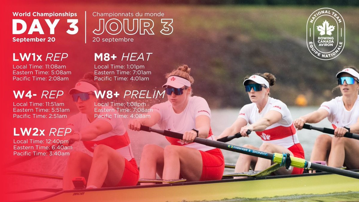 rowingcanada's tweet photo. The 8️⃣s are lining up at the start gate 🚦 on Tuesday for their first races in Račice 👀

Download the RCA Events app to follow along 📲

#WRCHRacice | @WorldRowing https://t.co/YpSmA3VbNZ