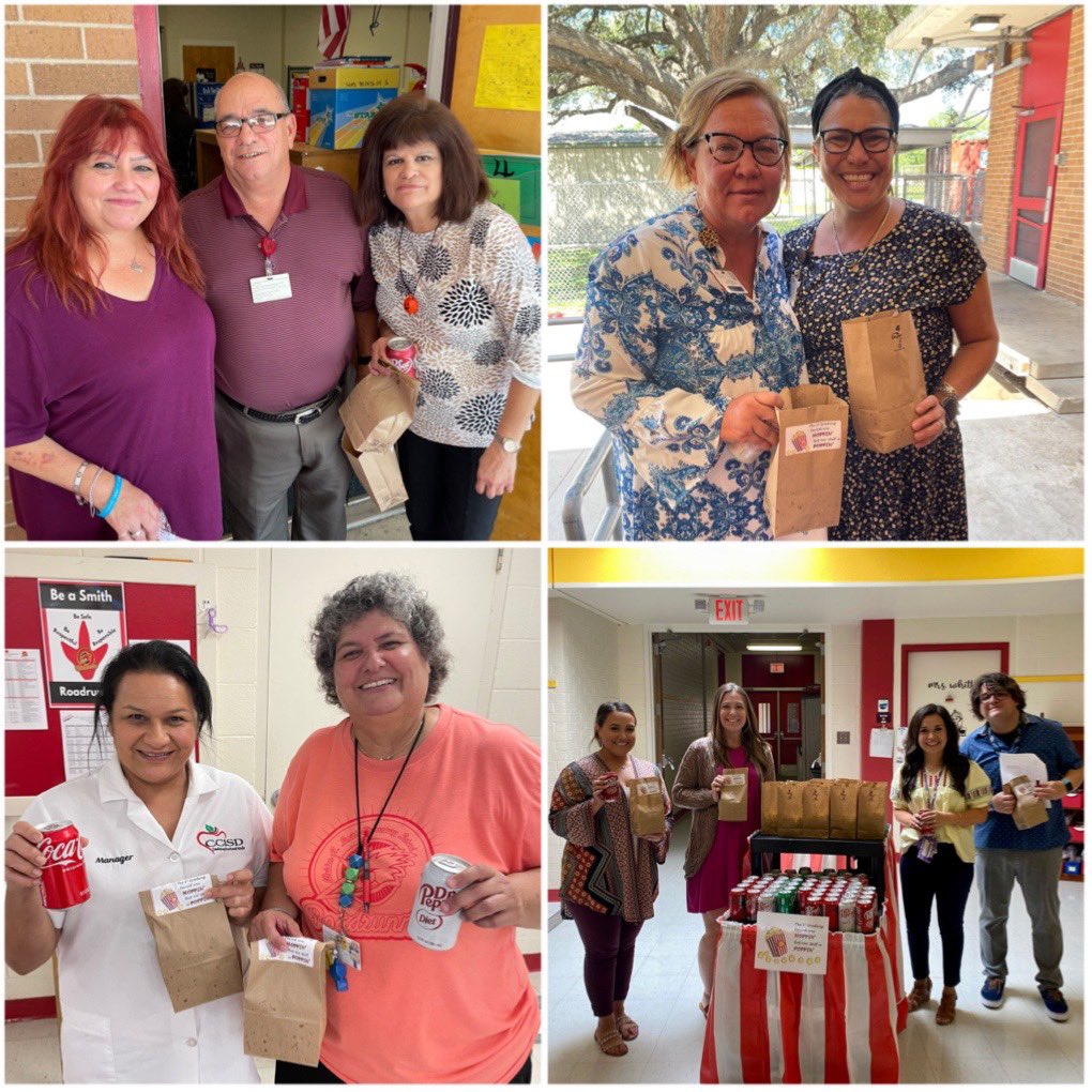 WeldonSmithRR's tweet photo. “The 1st Grading Period was Hoppin’ but our Staff is Poppin’!” 🍿 We celebrated completing the 1st six weeks today! Thank you to our Smith PTA for the popcorn &amp; soda! We have an amazing staff! 🤩 #CCISDProud https://t.co/4RaZzCb622