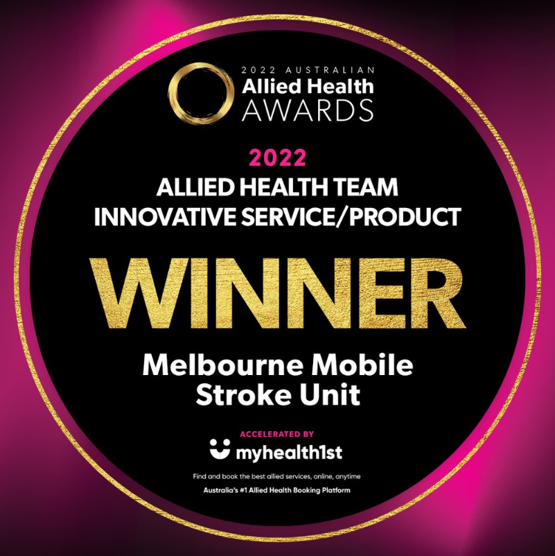 rmhnf's tweet photo. Congratulations to our very own Fran Langenberg, Radiographer, and the entire Mobile Stroke Unit for winning both individual and team categories in Impact &amp; Innovation at the 2022 Australian Allied Health Awards. So proud of your work! https://t.co/MRaIFgrWZh