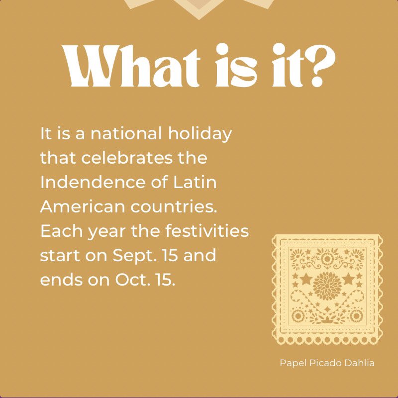 HickmanStuGov's tweet photo. National Hispanic Heritage
Month starts annually on September 15th and ends on October 15th. It is a 30-day holiday that honors Hispanic culture. We celebrate the Independence of Central American countries. https://t.co/fJ8R0h9Ovp