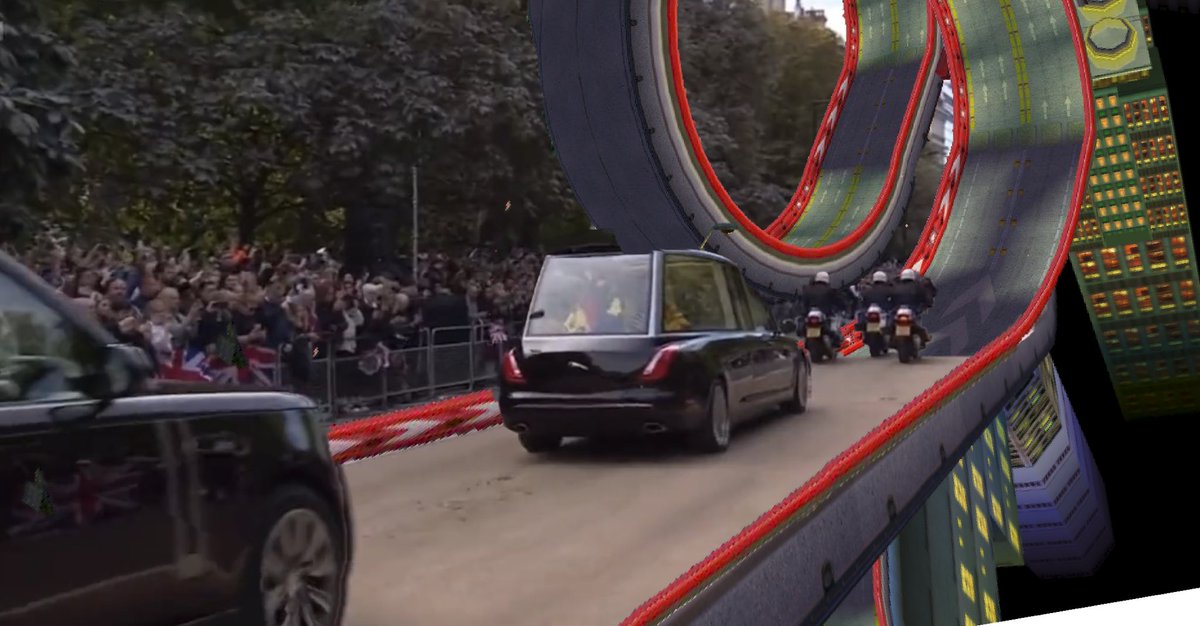 MNateShyamalan's tweet photo. the queen’s funeral procession has reached the sonic adventure 2 battle radical highway loop https://t.co/q2jaHddmak