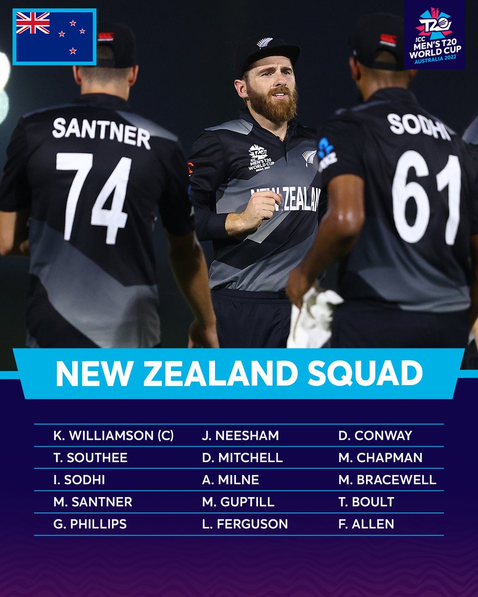 ICC's tweet photo. New Zealand's #T20WorldCup squad is in 📝

How will Kane Williamson's men fare in Australia?

More on the squad 👉https://t.co/WWi5KRUOVB https://t.co/N0dZcLqJYM