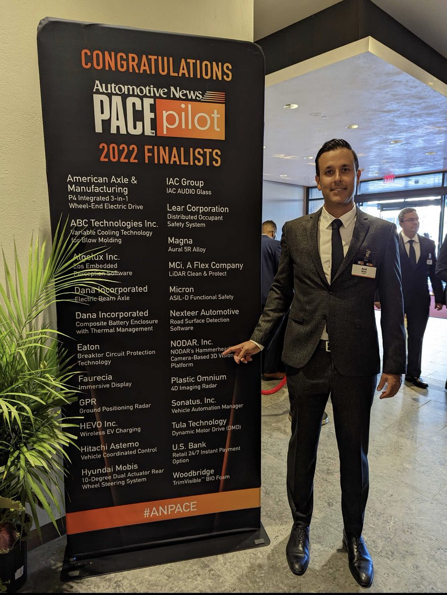 nodar's tweet photo. 🏆 Two awards in the same week! 
NODAR wins the @Automotive_News #PacePilot 2022 award, and the @AutoSens_ Most Innovative Application of Computer Vision, in the span of several days! 
Big shout out to the NODAR team, and our partners that made it a reality 💪
#AutomotiveNews https://t.co/02MaDCmVQ0