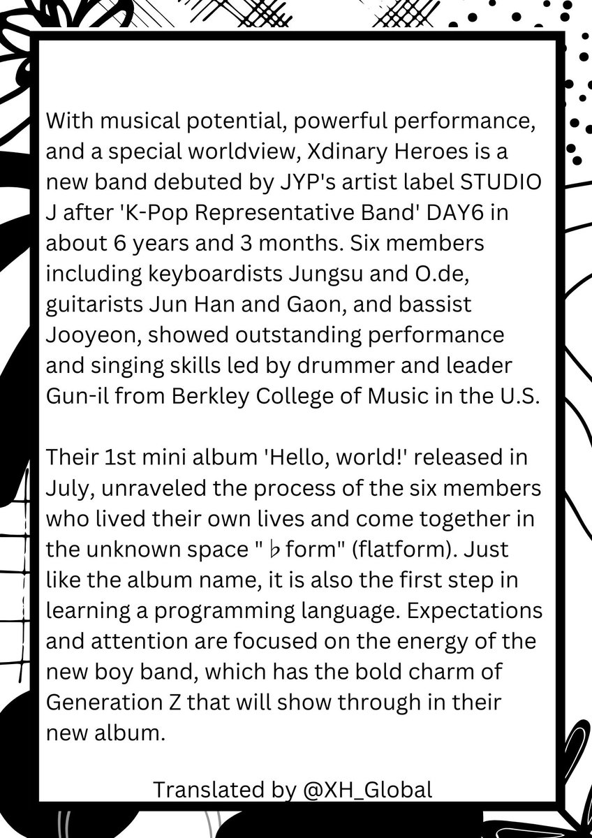 XH_Global's tweet photo. [📰] 220920 | Newsen

'JYP Band' Xdinary Heroes will release 'Overload' on November 4.

(Article translation on the picture attached)

#Overload
#XdinaryHeroes #엑스디너리히어로즈 https://t.co/V5beStrHCn
