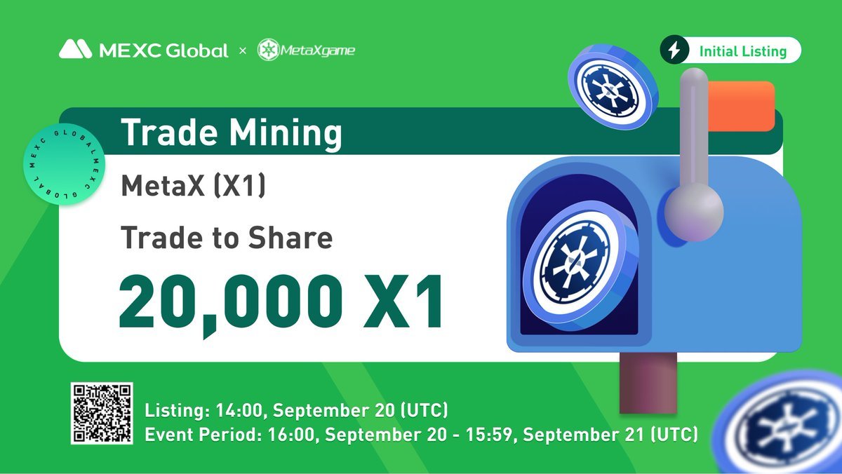 10ppl * $5 to celebrate the #X1 listing - Trade to Share 20,000 #X1!  

To enter: 
✅Follow @MEXC_Global @MetaxGames
✅Like, RT &amp; tag 5 friends
✅Learn more &amp; Register: bit.ly/3BQRlZQ

💥New users will get more rewards

💚Sign up: bit.ly/3cWhr3N

#MetaX #MEXC