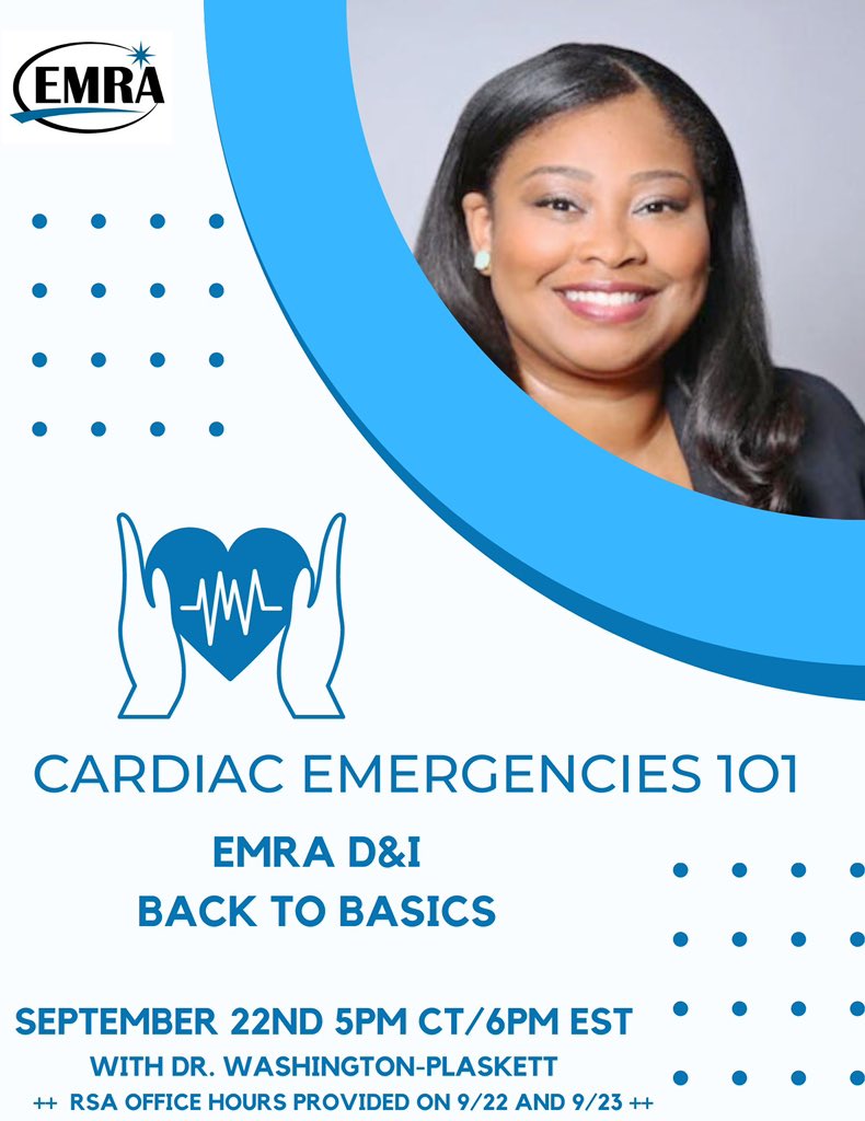 Sandra Coker (@sandrajcoker) on Twitter photo To all my #EMbound medical students, <a href="/emresidents/">emresidents</a> Diversity & Inclusion Committee is excited to bring you the next Back to Basics Session! Join us 9/22 at 5pm CT/6pm ET as we discuss CV Emergencies with Dr. Washington-Plaskett. #HighYield
REGISTER us02web.zoom.us/meeting/registโฆ To all my #EMbound medical students, <a href="/emresidents/">emresidents</a> Diversity & Inclusion Committee is excited to bring you the next Back to Basics Session! Join us 9/22 at 5pm CT/6pm ET as we discuss CV Emergencies with Dr. Washington-Plaskett. #HighYield
REGISTER us02web.zoom.us/meeting/registโฆ