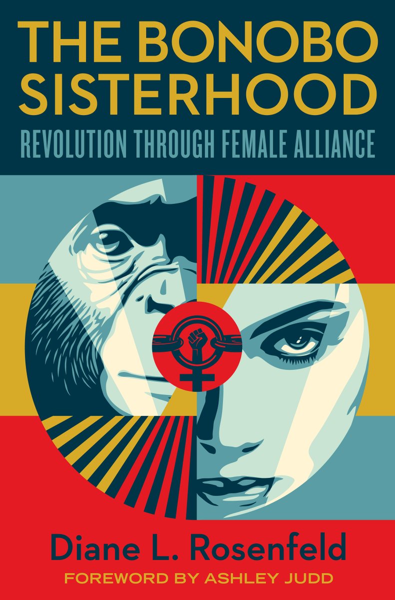 BonoboSisters's tweet photo. @shepardfairy says of designing the book cover: "I wanted to showcase the kindred relationship between bonobo females and human women... both look directly at the viewer implying that the time is NOW to engage the world with these important ideas about sisterhood." #bebonobo https://t.co/TieP7vS2ks