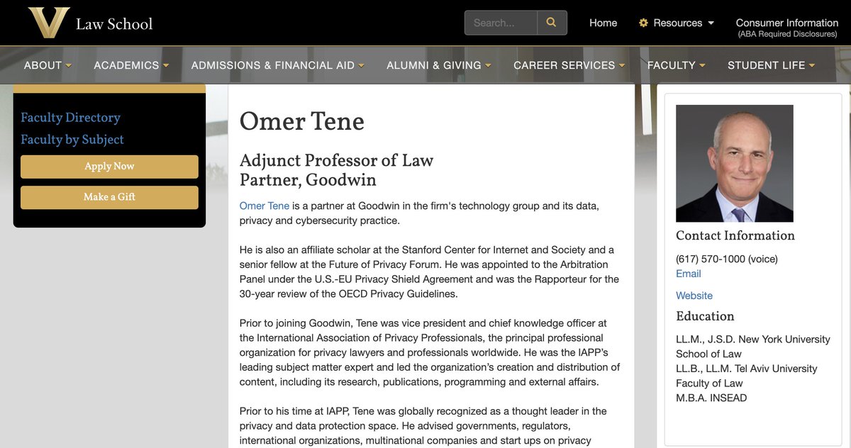It's been a while since I did this.... Look forward to teaching privacy at <a href="/vanderbiltlaw/">Vanderbilt Law</a> with my colleagues Neel Chatterjee &amp; <a href="/Bsegalis/">Boris Segalis</a> next Spring. Commodores: don't miss! :) law.vanderbilt.edu/bio/omer-tene