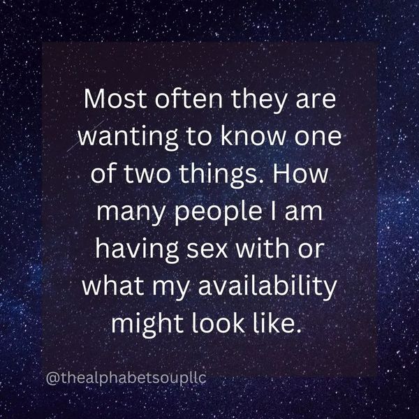alphabetsoupllc's tweet photo. There are a series of five matching images with a dark starry sky.

Image 1 reads: Often in polyamory I get asked how many partners I have, which 1. isn't an easy answer and 2. not typically what they are asking about. https://t.co/TCs6l7pD7D