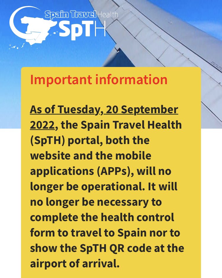 Barcelonar08013's tweet photo. 【スペイン入国情報】
9/20からスペイン入国時のSpTHの登録が不要になりました🇪🇸✨

※現状確認できる内容だと、シェンゲン外からは各種証明書を持っている必要がありそうです。

詳細わかれば追記します✈️

#スペイン旅行
#スペイン
#spth https://t.co/Zq8yZGgept