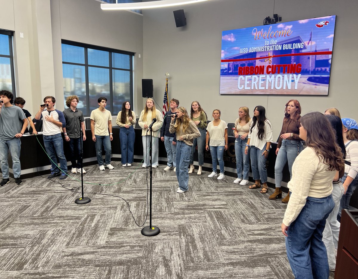 ArgyleISD's tweet photo. Thank you Argyle ISD community for a great turnout tonight for the ribbon cutting and dedication of the new Argyle ISD administration building! ✂️🎉

Special thanks to AHS’ Remedy A Cappella on an awesome performance! https://t.co/u0A2O8my0g