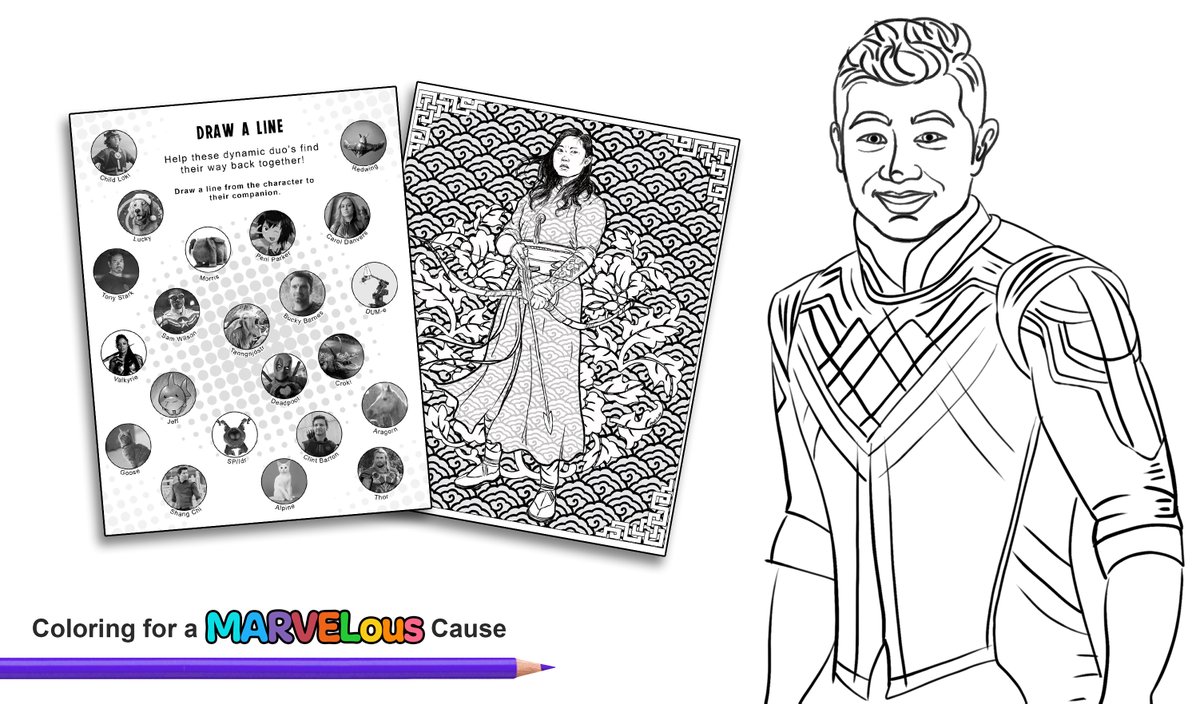 Color4MarvCause's tweet photo. You donate to charity, we send you a digital coloring book. Find out more here: https://t.co/5n1mpucQNt 
34 creators donated works to this book. 
40 coloring pages, 30 activities, and 14 stories 🖍
#marvel #shangchi #katychen #thetenrings https://t.co/NQAQ8Vhyaz