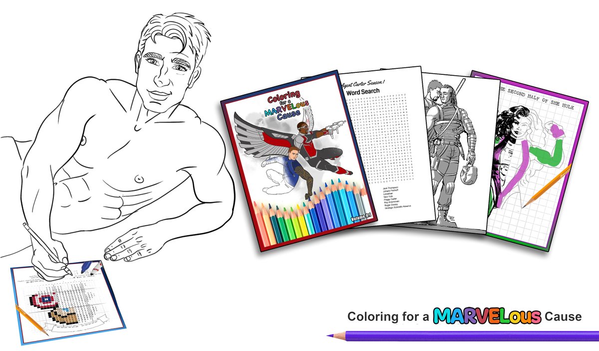 Color4MarvCause's tweet photo. You donate to charity, we send you a digital coloring book. Find out more here: https://t.co/5n1mpucQNt 
34 creators donated works to this book. 
40 coloring pages, 30 activities, and 14 stories 🖍
#marvel #steverogers #tonystark #buckybarnes #samwilson https://t.co/ckP6VAzdiS