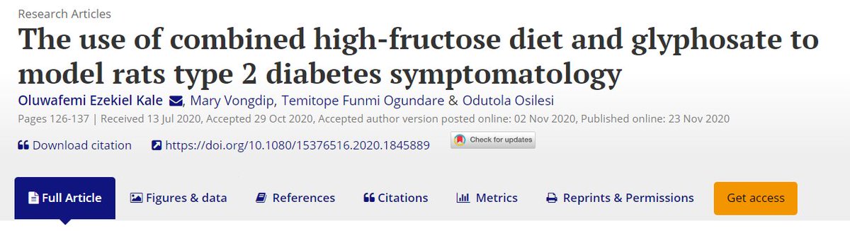 Reserachers have discovered a 'cost effective' means of inducing type 2 diabetes in mice.
Simply combine fructose and glyphosphate:
-BGL x 1.9
-insulin x 1.4
-trigs x 1.5
-uric acid x2
-increased liver and pancreas oxidation 

Thanks for sharing the article <a href="/BenBikmanPhD/">Benjamin Bikman</a>.