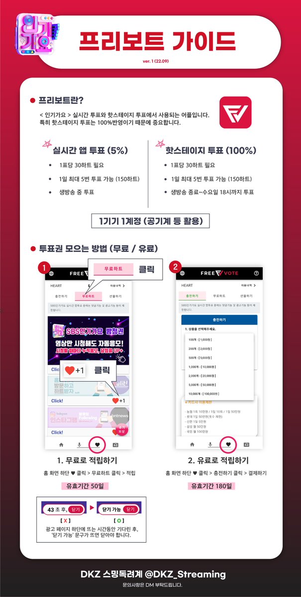 [📢]
DKZ의 컴백 전, 아리들이 미리 해야 할 일들 중 하나는?!

✨투표권 모으기!!✨

스타플래닛/뮤빗/아이돌 챔프/프리보트 투표권 가이드입니다.
참고해서 매일 투표권을 모아주시길 바랍니다.

💌가이드 내용에 잘못된 정보, 투표권에 도움되는 이벤트 정보, 궁금한 점 등-> 편하게 DM 보내주세요.