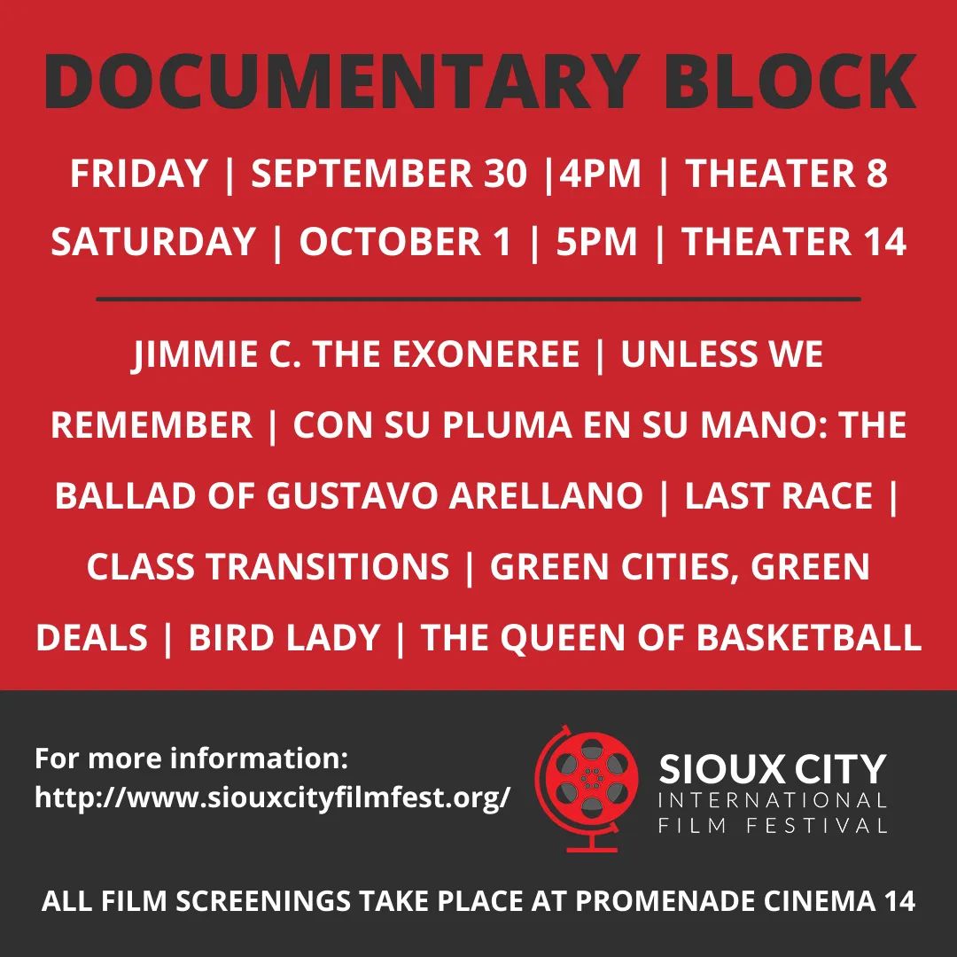 SiouxCityFilm's tweet photo. Two chances to catch our Documentary Block!
FRIDAY | SEPTEMBER 30 |4PM | THEATER 8
SATURDAY | OCTOBER 1 | 5PM | THEATER 14
@breakwaterstud @watchbbprod

For more information, please visit our website
https://t.co/F4Q3k39fnJ
#sciff2022 https://t.co/PhkXbYrAYC
