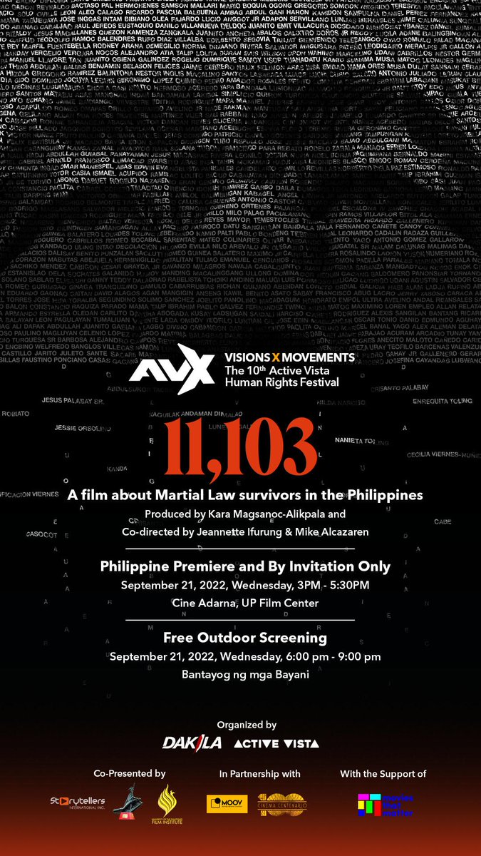 inquirerdotnet's tweet photo. 'THEY ARE MORE THAN NUMBERS. THEY ARE REAL STORIES.'

“11,103” premieres in the Philippines on Wednesday, Sept. 21,  to mark the 50th anniversary of the declaration of martial law in the Philippines. | 📷: 11,103/Facebook https://t.co/3b6HvpOnXD