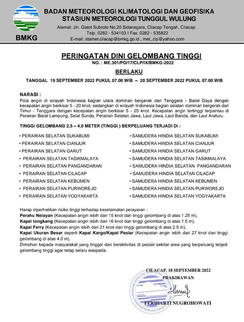 infokarang's tweet photo. Alerta.. Alerta..
Perairan Tasik Selatan masuk list BMKG peringatan dini gelombang tinggi. Stay safe wargi!

#infokarangnunggal https://t.co/x7P3aPexBm