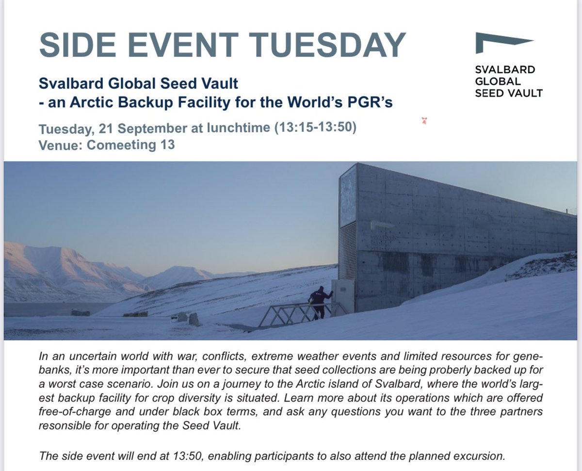 NordGen (@nordgen) on Twitter photo #Svalbard <a href="/GlobalSeedVault/">Svalbard Seed Vault</a> is the world's largest safety backup facility for #crop diversity, offering #genebanks to store duplicate #seeds free of charge and under black box conditions. Participants of the #GB9 to the #itpgrfa can learn more at a side event at lunchtime today. #Svalbard <a href="/GlobalSeedVault/">Svalbard Seed Vault</a> is the world's largest safety backup facility for #crop diversity, offering #genebanks to store duplicate #seeds free of charge and under black box conditions. Participants of the #GB9 to the #itpgrfa can learn more at a side event at lunchtime today.