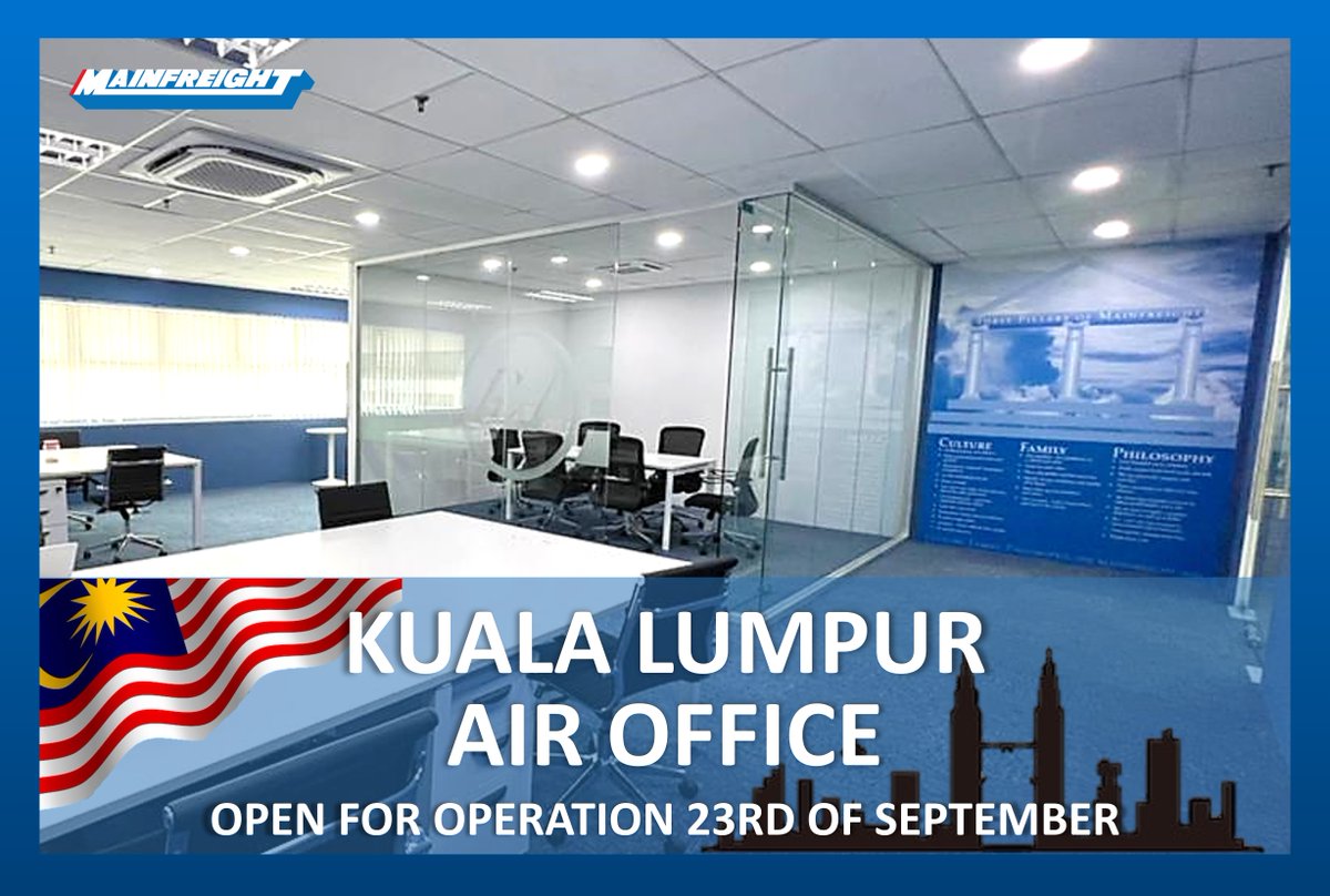 mainfreight's tweet photo. We are pleased to announce that our ๐๐๐ฎ๐น๐ฎ ๐๐๐บ๐ฝ๐๐ฟ Air office is getting ready to open on 23rd September. ๊ฑแดแดส แดแดษดแดแด
Official website: https://t.co/slZofDZp68
Asia page: https://t.co/tOkqTcIblR
#Malaysia #air #KualaLumpur #airoffice #mainfreight #mainfreightasia https://t.co/PZ2PCGjPYl