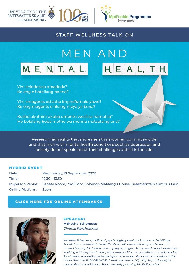 Thank you @WitsUniversity for the opportunity. 

#MenAndMentalHealth
#PositiveMasculinities
#ViolencePrevention
#SuicidePrevention
#LomculoLiyeza