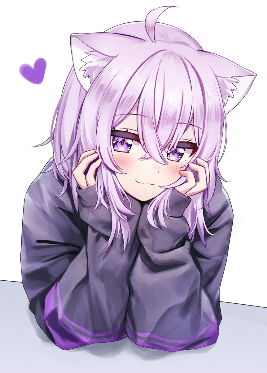 nekomata okayu 1girl animal ears solo cat ears purple eyes ahoge purple hair  illustration images