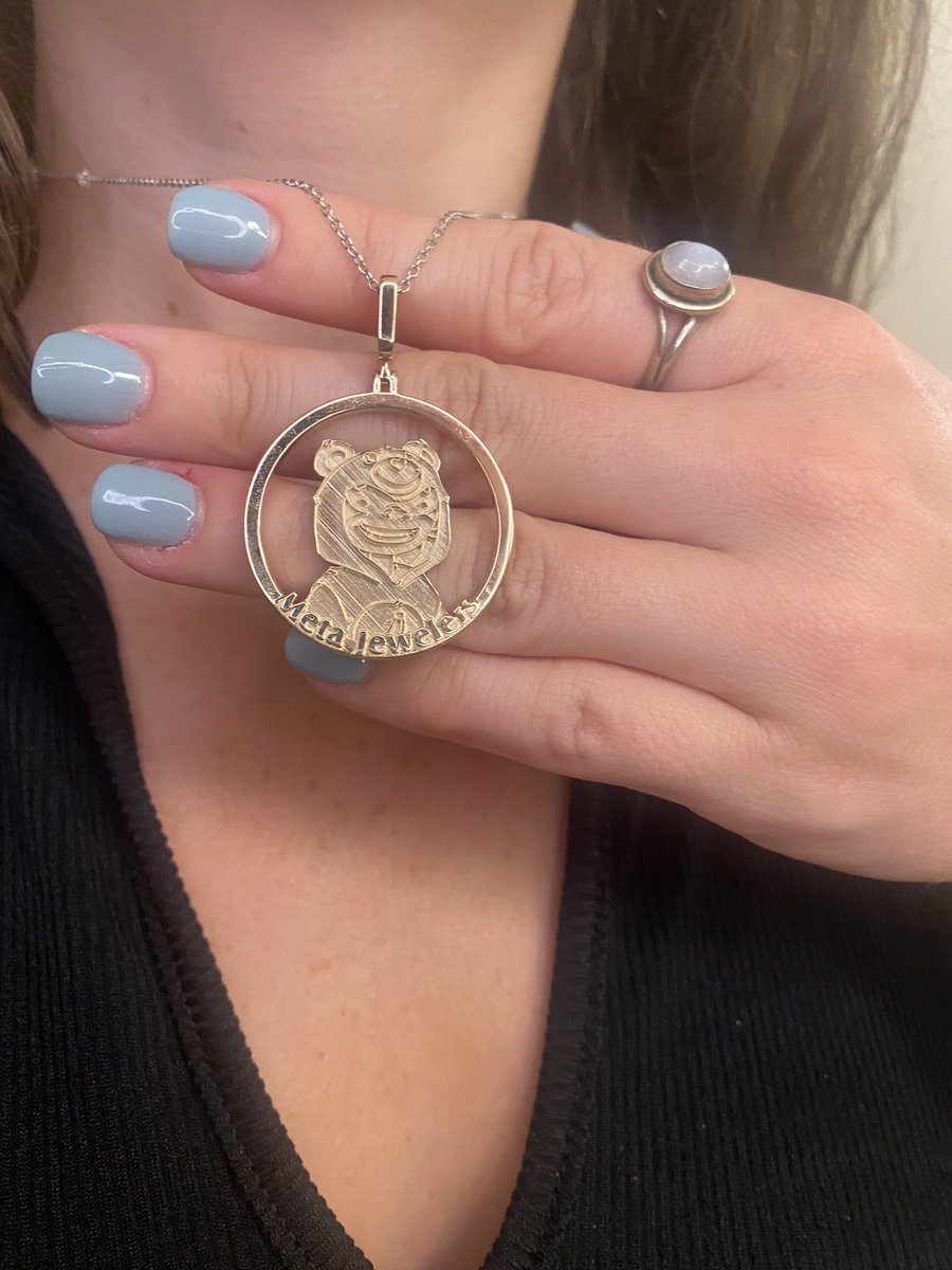 huge THANK YOU to <a href="/justape_/">Ape. 🍌</a> and <a href="/JewelersNFT/">MetaJewelers | Mint October 6th</a> for this just ape 24K gold pendant! since it’s a hooded ape featured, does that mean I get extra rewards?? 🤔🤷🏻‍♀️😏