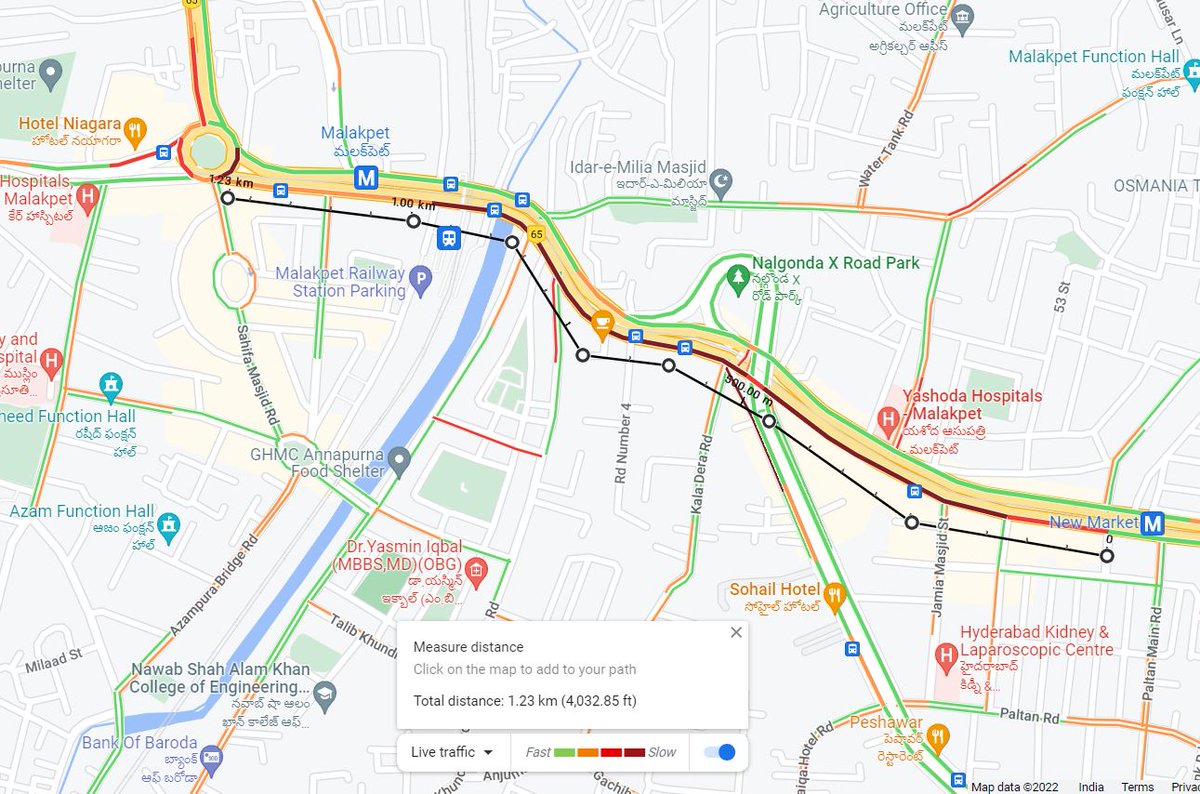 HYDTP's tweet photo. Dt:20-09-2022 at 0940 hrs

Slow movement of traffic from Sree Vani College, Yashoda Hospital, Nalgonda X Roads, Malakpet Railway Station, Azampura towards Chaderghat Rotary. https://t.co/1yQciqSYRD