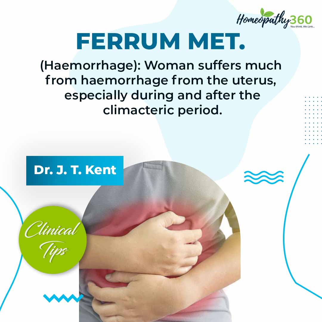 homeopathy360's tweet photo. FERRUM MET: Clinical Tips by Dr. J. T. Kent
(Haemorrhage): Woman suffers much from haemorrhage from the uterus, especially during and after the climacteric period.
Searching tags: #Haemorrhage, #JTKent, #FERRUMMET, #Disease, https://t.co/mHZcwYbY27 https://t.co/wM437nKwff