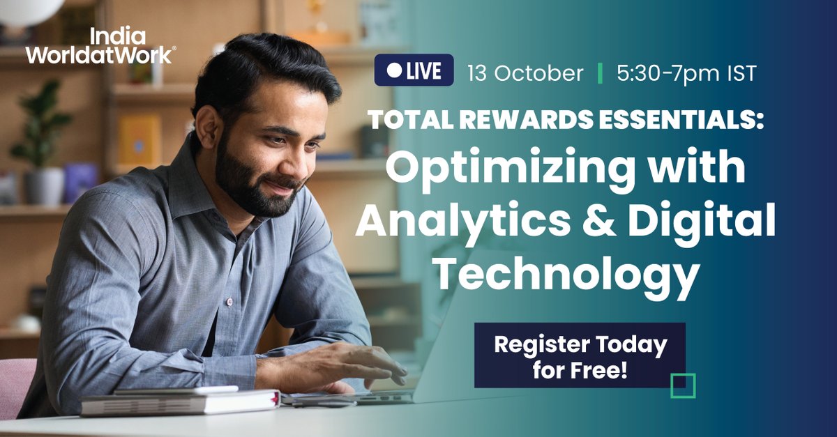 WaW_India's tweet photo. Join us on 13 Oct. 2022, from 5:30 p.m. – 7:00 p.m. (IST) for a free 90-minute live digital event! Gain insights into leveraging digital technologies, such as machine learning and people analytics, to optimize your total rewards strategy. 

Register now: https://t.co/wlXlAHVpBd https://t.co/24whBJupVa