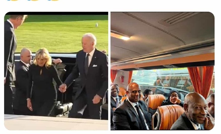 The fact that #AfricanLeaders are all bunched up in one bus while #westernleaders get to ride their private limos demonstrates that in the UK racism is very much alive and thriving. #queensfuneral