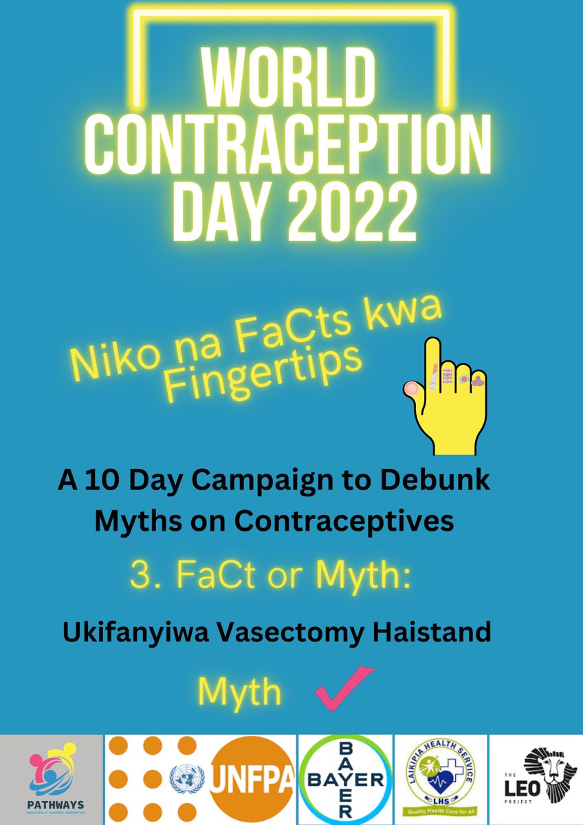 PublicPathways's tweet photo. Lets demystify  #Vasectomy. We are #Breakingmyths on #Contraception! 
For #Maleinvolvement, it doesn’t affect your performance and can actually enhance! #WCD2022 #WorldContraceptionDay #Familyplanning 

https://t.co/kgePMkbhQQ 
@chaseafricaphe @LHS_Laikipia @pai_org @FP2030Global https://t.co/1EuplgSzAp