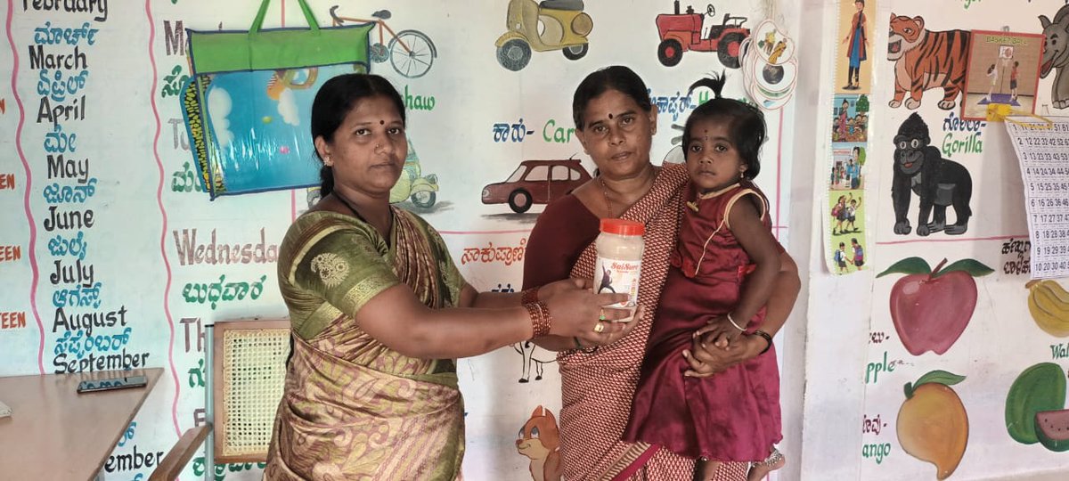 annapoornatrust's tweet image. With Persistent Foundation of @Persistentsys, we are working with Aanganwadi children from Karnataka and Telangana. These children have shown signs of malnutrition and our intervention is to help them optimize their health profile. We just distributed the 2nd jar of SaiSure.