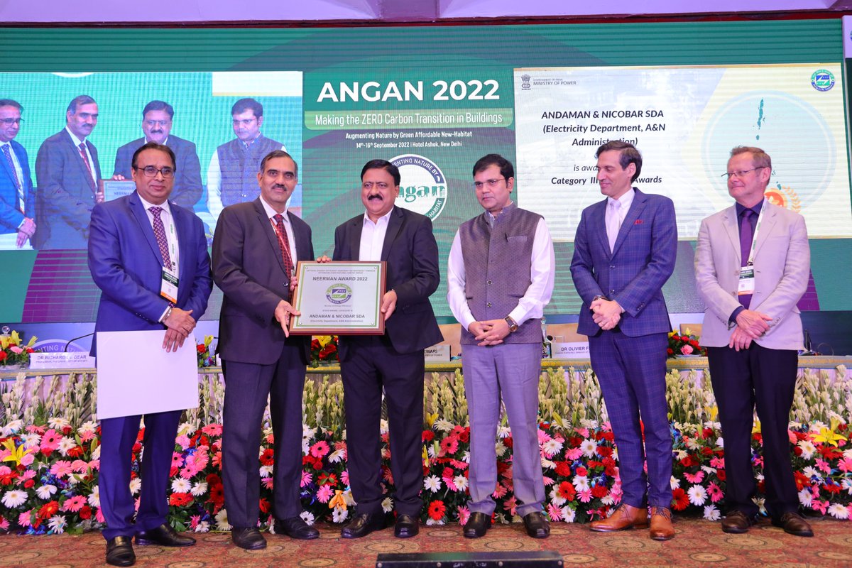 AwardsNeerman's tweet photo. #India moving towards a #Zerocarbon future...

Andaman &amp; Nicobar SDA (Electricity Department, @Andaman_Admin is awarded under Category III of State Awards by the jury for @beeindiadigital NEERMAN Awards at ANGAN 2022 on 15th Sept '22.

Congratulations to the team for the feat! https://t.co/nzyYSmo6EF